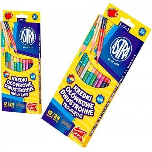 CRAYONS DOUBLE FACE 24 COULEURS TRIANGULAIRE AIGUISANT ASTRA 312113001